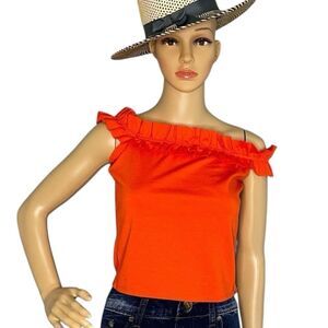 Guess Orange Ruffled Off Shoulder Croptop Size Small